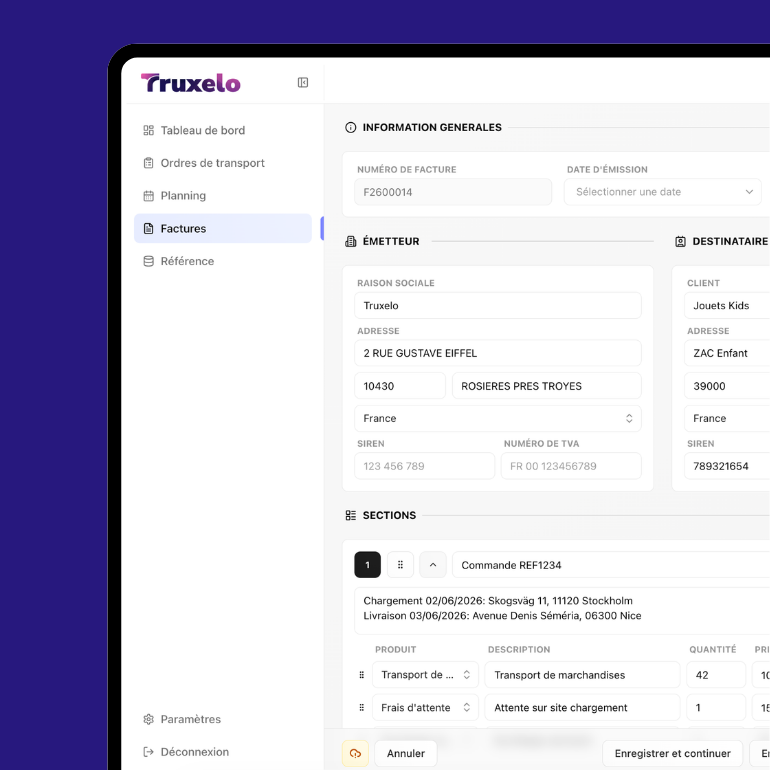 Truxelo interface — structured invoicing